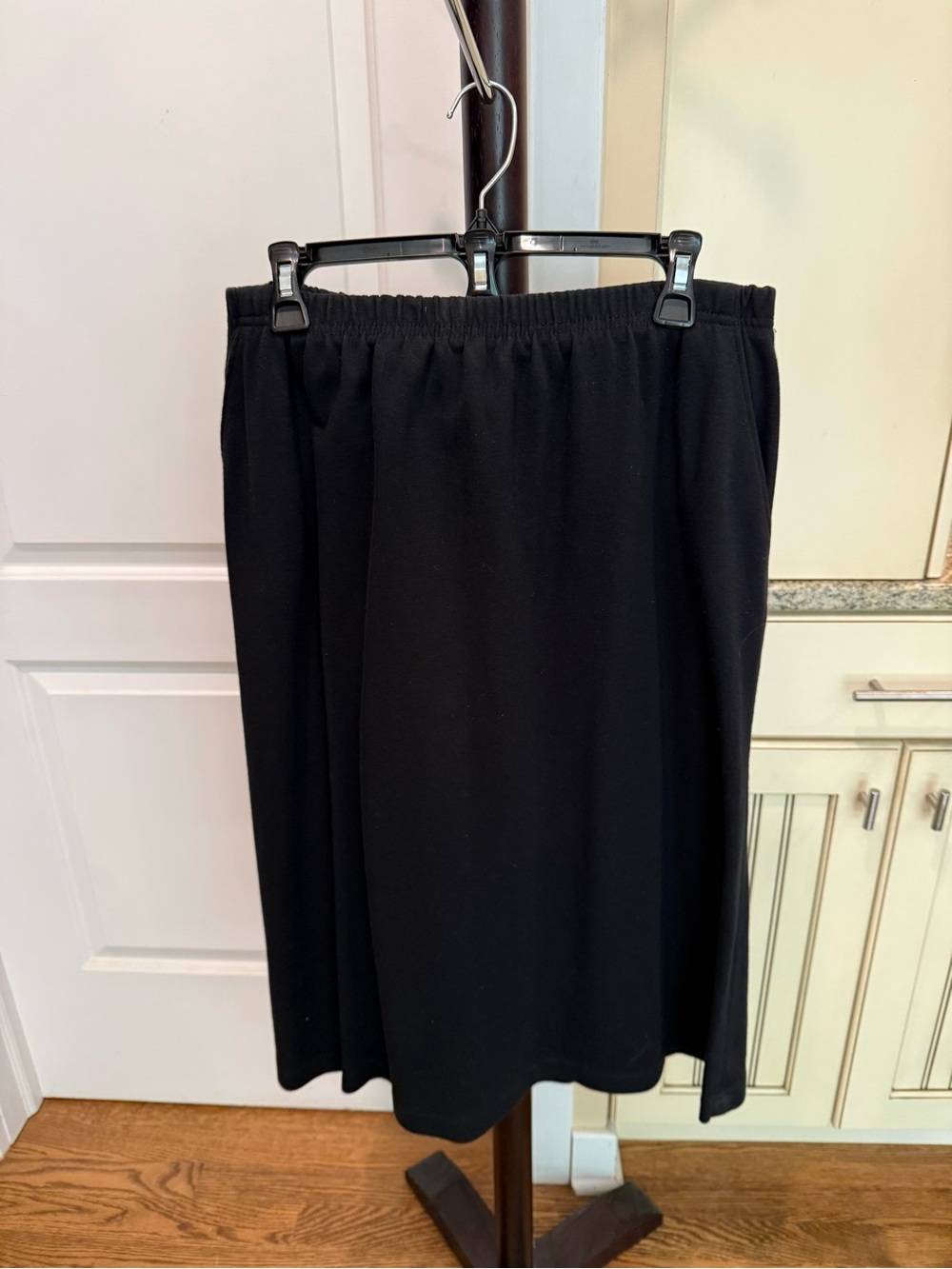 Lands' End Black Midi Skirt with Elastic Waist